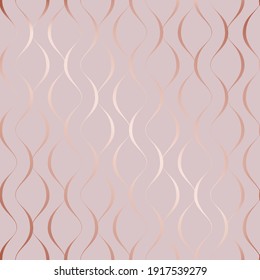 Rose gold seamless pattern. Beauty background with irregular lines. Roses golden marble. Repeated glam texture foil. Repeating elegant random star design for wallpapers, gift wrappers, prints. Vector 