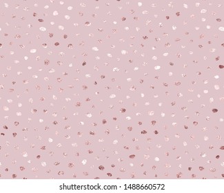 Rose gold. Seamless pattern. Fashion glitter marble random dots, snow, sparkle. Beautiful golden sparkle circles. Modern stylish texture. Background elegant gold foil for design. Wonderful backdrop