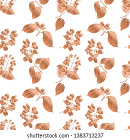 Rose gold seamless pattern. Floral wedding background or wrapping paper design. Brochure endless backdrop. Vector