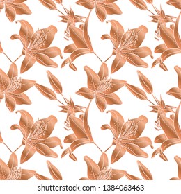 Rose gold seamless pattern. Floral wedding background or wrapping paper design. Brochure endless backdrop. Vector
