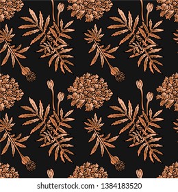 Rose gold seamless pattern. Floral wedding background or wrapping paper design. Brochure endless backdrop. Vector