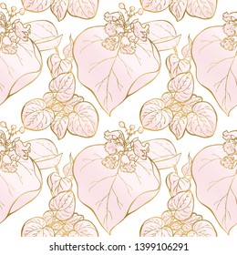 Rose and gold seamless pattern. Floral wedding background or wrapping paper design. Brochure endless backdrop. Vector