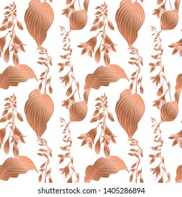 Rose gold seamless pattern. Floral wedding background or wrapping paper design. Brochure endless backdrop. Vector