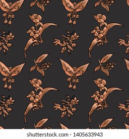 Rose gold seamless pattern. Floral wedding background or wrapping paper design. Brochure endless backdrop. Vector