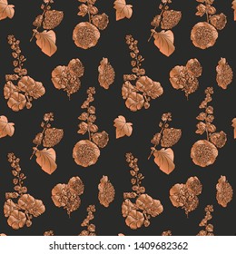 Rose gold seamless pattern. Floral wedding background or wrapping paper design. Brochure endless backdrop. Vector