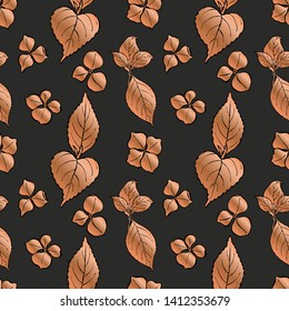 Rose gold seamless pattern. Floral wedding background or wrapping paper design. Brochure endless backdrop. Vector