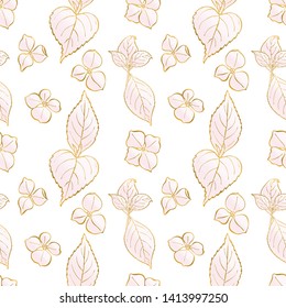 Rose and gold seamless pattern. Floral wedding background or wrapping paper design. Brochure endless backdrop. Vector