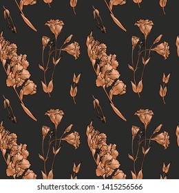 Rose gold seamless pattern. Floral wedding background or wrapping paper design. Brochure endless backdrop. Vector