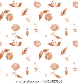Rose gold seamless pattern. Floral wedding background or wrapping paper design. Brochure endless backdrop. Vector