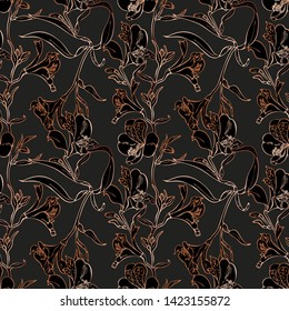 Rose gold seamless pattern. Floral wedding background or wrapping paper design. Brochure endless backdrop. Vector