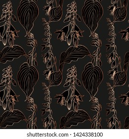 Rose gold seamless pattern. Floral wedding background or wrapping paper design. Brochure endless backdrop. Vector