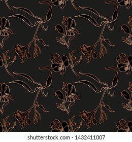 Rose gold seamless pattern. Floral wedding background or wrapping paper design. Brochure endless backdrop. Vector