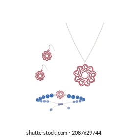 A rose gold service that includes bracelets, earrings and necklaces
