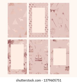 Rose gold. Set of vector backgrounds for social media and blogs. Elegant background with metallic effect.