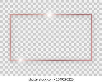 Rose gold shiny 16x9 rectangular frame with glowing effects and shadows on transparent background. Vector illustration