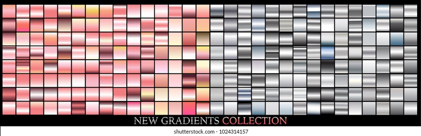 Rose gold silver gradient set background vector icon texture metallic illustration for frame, ribbon, banner, coin and label. Realistic abstract golden design seamless pattern. Elegant light template