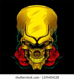 Rose gold skull head vector illustration art