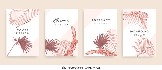 Rose Gold Summer Tropical Palm Leaves Cover Design Template Vector. Social Media Stories And Post Creative Vector Set. 