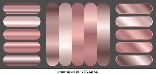 Rose gold texture gradient background big vector set. Metallic design for frames, banners and labels.