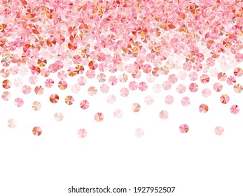 Rose gold tinsels confetti placer vector March 8 Intermational Womens Day background. Valentine's day background design. Circle shimmering foil particles party decor. Romantic love valentine confetti.