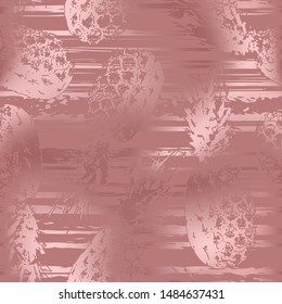 Rose gold. Trendy pineapple print. Seamless pattern. Tropical background. Rose marble. Contemporary fruit design. Marble with imitation of rose gold. Modern stylish texture beautiful delicate backdrop