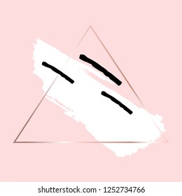  Rose gold triangular frame, white, black brush strokes on a rose background.