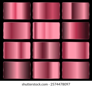Rose gold vector foil gradient textures set. Pink metallic gradient illustration gradient collection for backgrounds.
