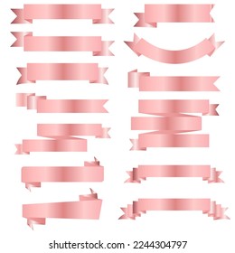 Rose gold vector ribbon. Bright flags for text and design. Design element for applications, websites and social networks