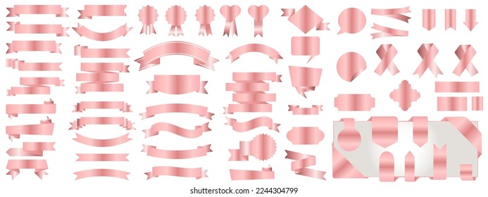 Rose gold vector ribbon. Bright flags for text and design. Design element for applications, websites and social networks