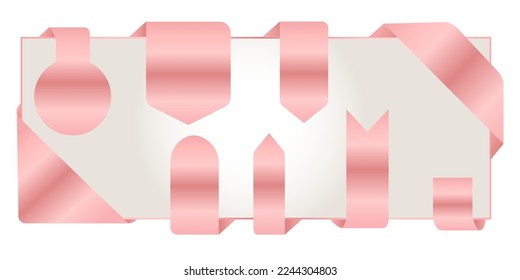 Rose gold vector ribbon. Bright flags for text and design. Design element for applications, websites and social networks