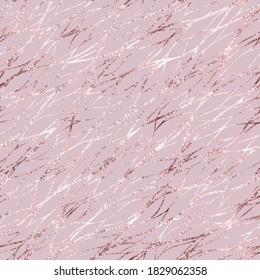 Rose gold. Vector seamless pattern. Marble with imitation of rose gold. Roses golden marble. Background with wavy stripes. Design texture with twisted elements. Abstract elegant backdrop. Lines waves