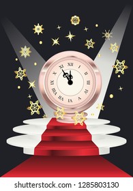 Rose gold vintage clock design with roman numbers.