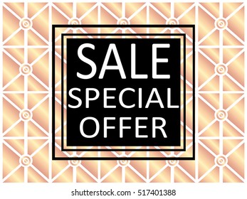 Rose gold vintage pattern on white background. Vector illustration for retro design. Rose gold abstract wallpaper. Elegant luxury art deco foil pattern. Sale. Special offer.
