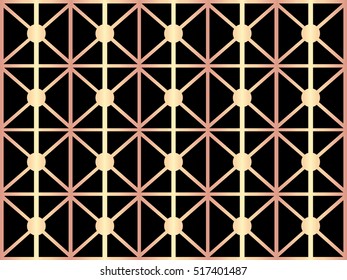 Rose gold vintage pattern on black background. Vector illustration for retro design. Rose gold abstract wallpaper. Elegant luxury art deco foil pattern.