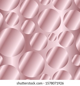 Rose golden diagonal gradient circles seamless pattern. Abstract modern vector background. Shiny metal endless wallpaper.