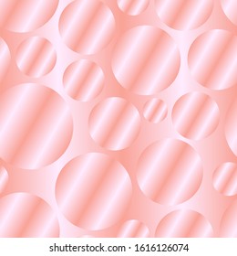 Rose golden diagonal gradient circles seamless pattern. Abstract modern vector background. Shiny metal endless wallpaper.