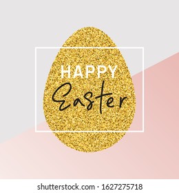 Rose Golden foil Happy Easter hand lettering greeting card.Vector modern copper egg. Art Deco classy design template. 
Hand drawn Holiday typography.