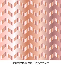 Rose golden gradient chevron pattern. Abstract modern vector background. Shiny metal zigzag wallpaper.