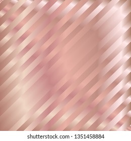 Rose golden gradient diagonal stripes pattern. Abstract modern vector background. Shiny metal wallpaper.