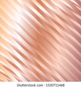 Rose golden gradient diagonal stripes pattern. Abstract modern vector background. Shiny metal wallpaper.