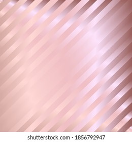 Rose golden gradient diagonal stripes pattern. Abstract modern vector background. Shiny metal wallpaper.