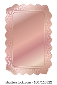 Rectángulo dorado rosa brillante adornado con marco aislado sobre blanco. Borde en blanco elegante de lujo de metal rosa. Plantilla de ilustración de fondo del vector.