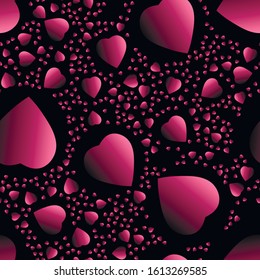 Rose gradient hearts at black background  seamless background 