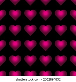 Rose gradient hearts at black background. seamless texture. gradient texture designs can be used for backgrounds, motifs, textile, wallpapers, fabrics, gift wrapping, templates. Vector	