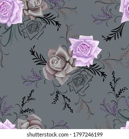 Rose and graphic flower seamless pattern vector illustration