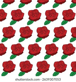 rose with green leaf pattern on white isolated background