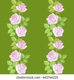 Rose with green leaves strips floral seamless pattern.