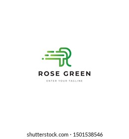 Rose Green Logo, Line Simple And Minimalist, Concept Letter R With Gradient Color.