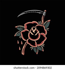 rose grim tattoo vector design