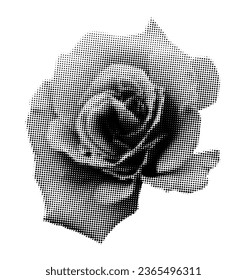 Rose halftone collage element. Floral mixed media design, vintage punk dotted flower, retro modern cutout shape. Vector illustration isolated on transparent background